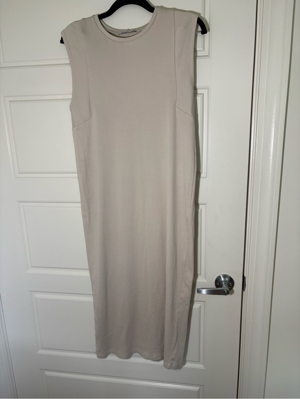 Zara Ribbed Sleeveless Dress in Light Beige